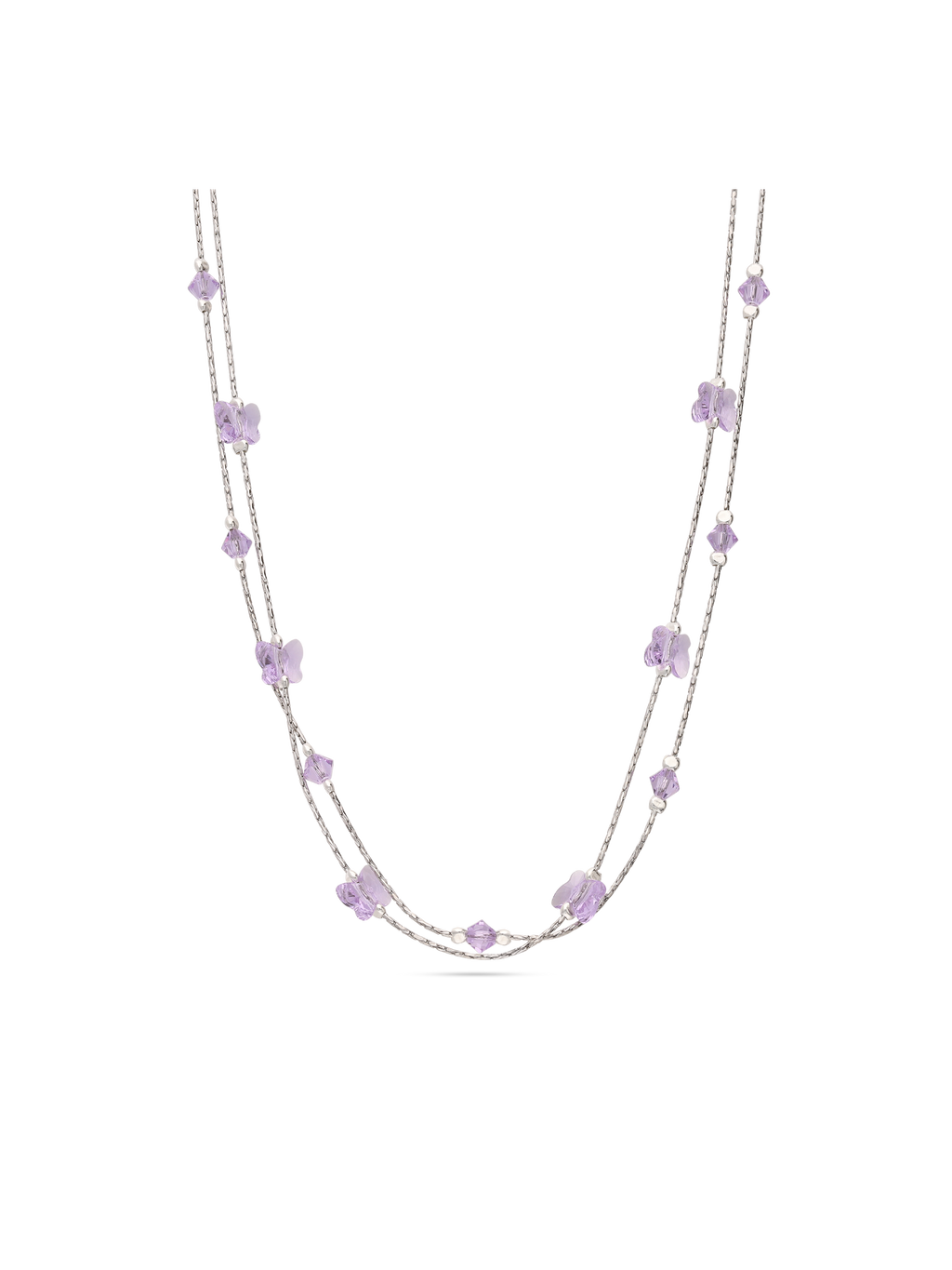 Double butterfly necklace in 925 silver with violet crystals