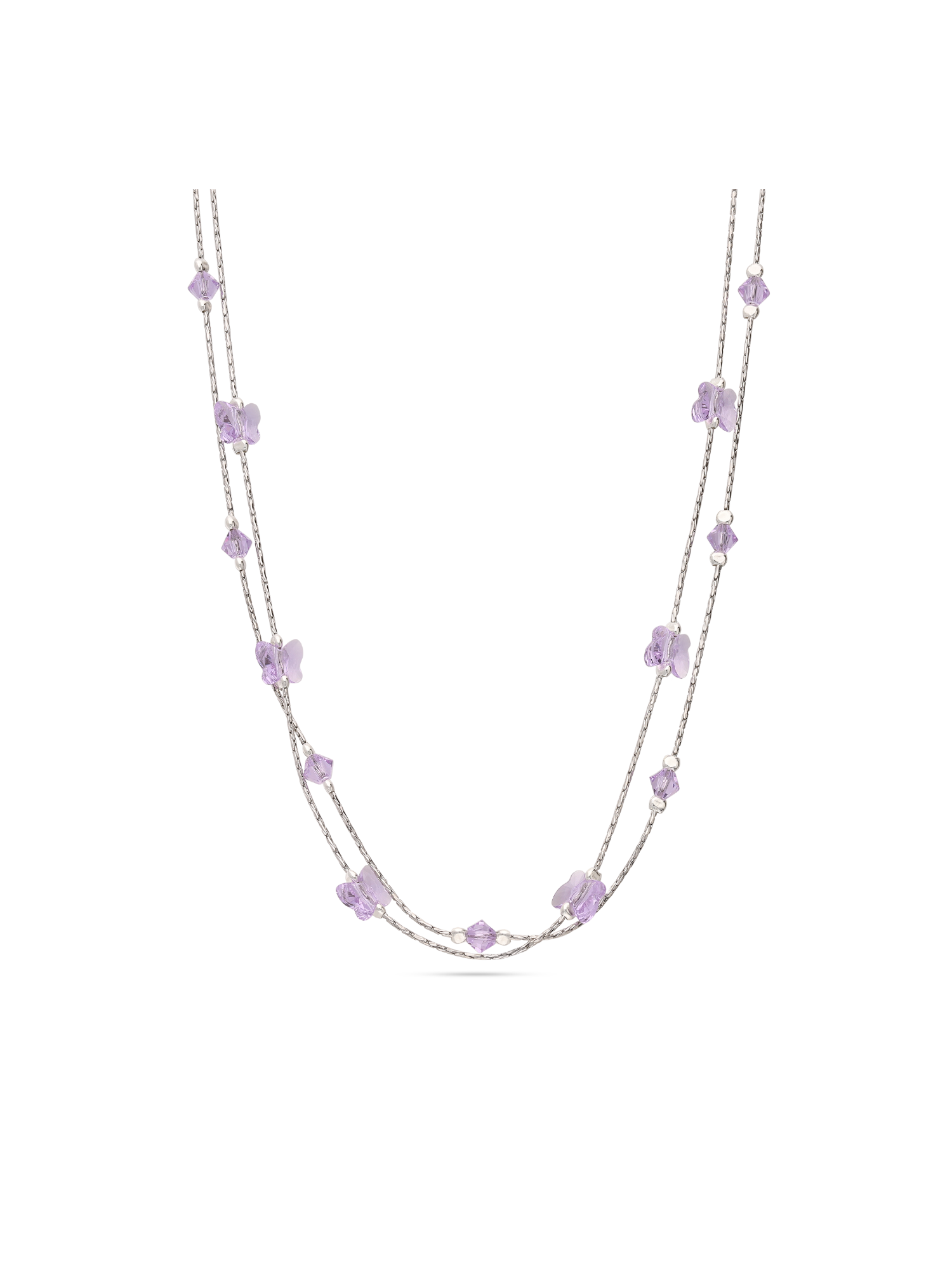 Double butterfly necklace in 925 silver with violet crystals