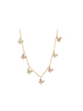 Gold-plated butterfly charm necklace with pink zirconias