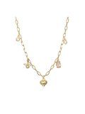 Gold-plated charm necklace with zirconia and pearl